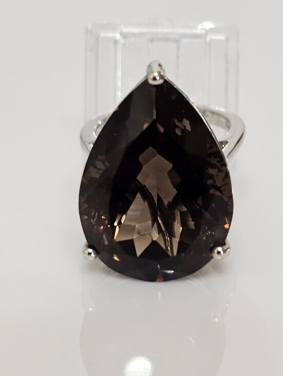 Gem Treasures Jewelry - Natural 28 CT Brazilian Smoky Quartz Ring Sterling Silver & Platinum Sz 7!
